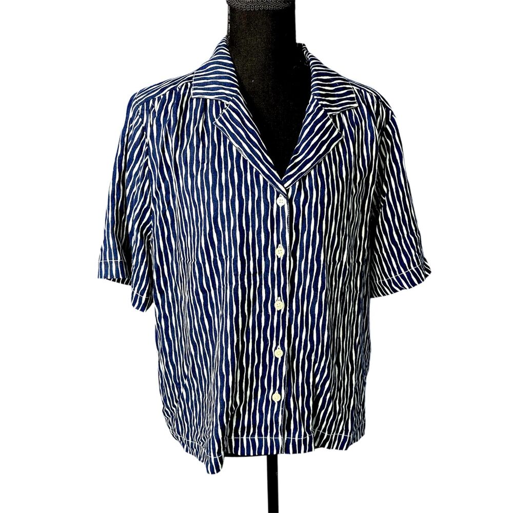 Lands End Womens Nautical Boxy Top Sz S Coastal East Coast Nantucket Preppy Camp